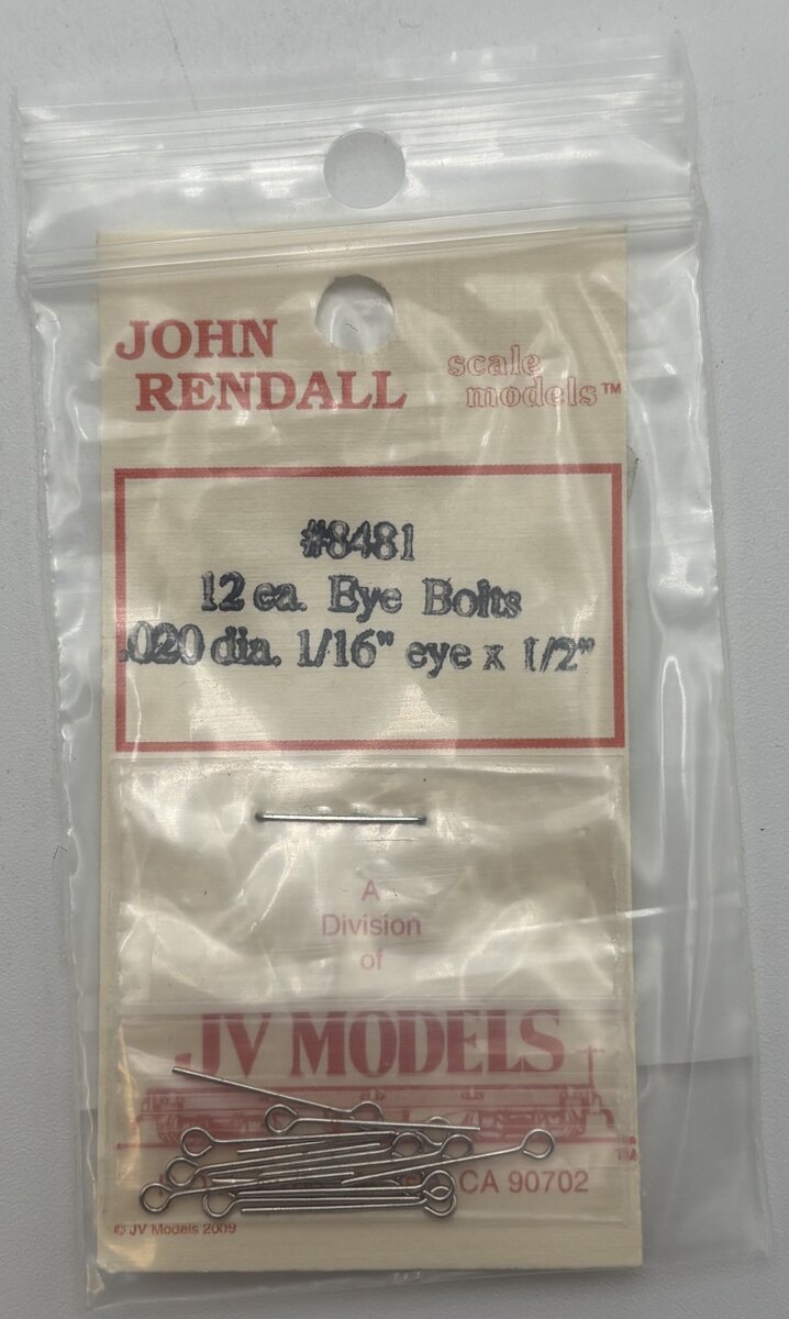 JV Models 345-8481 Eye Bolts - Formed Wire pkg(12) .020 Diameter - 1:16 Eye x 1