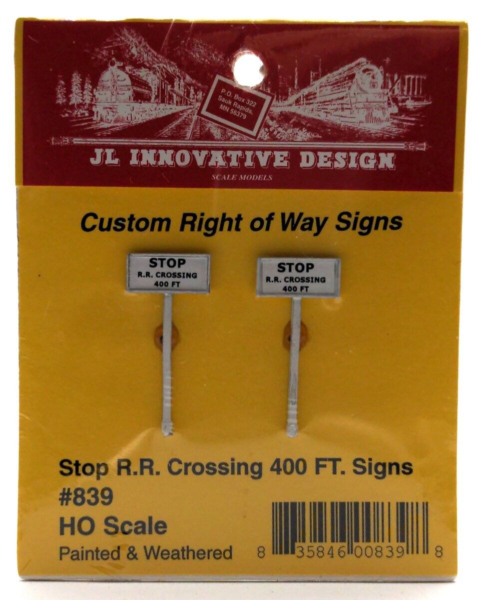 JL Innovative Design 839 HO Stop Railroad Crossing 400 Feet Sign Set (Pack of 2)