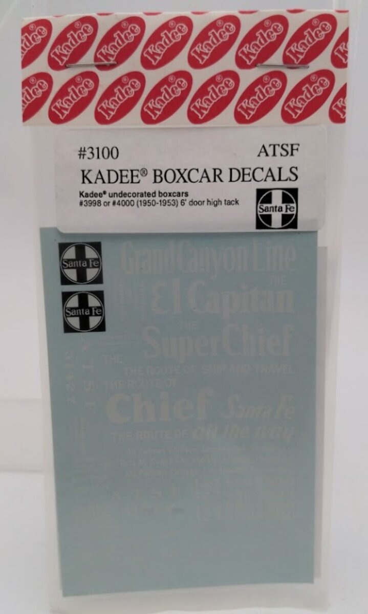 Kadee 3100 HO Atchison, Topeka & Santa Fe Kadee Undecorated Boxcar Decals