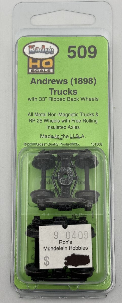 Kadee 509 HO Scale Andrews (1898) ASF Cast Trucks (Pack of 2)