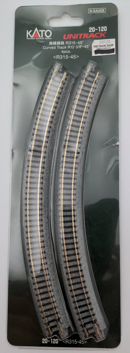 Kato 20-120 N Gauge R12 3/8" Radius 45° Curved UniTrack (Pack of 4)