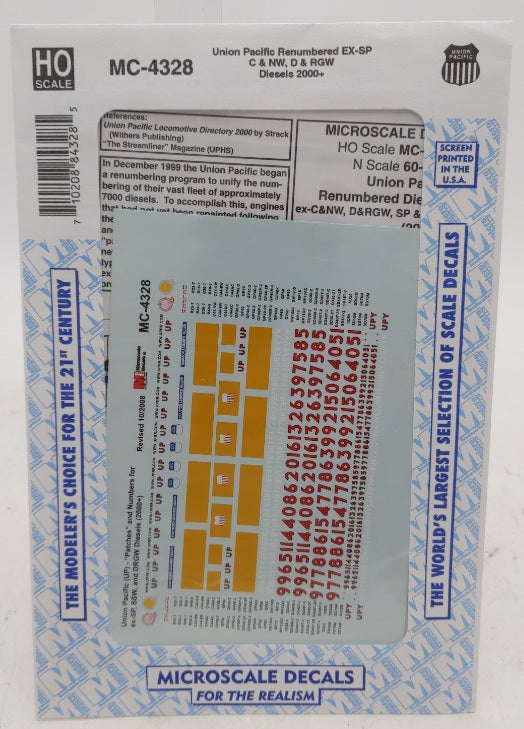 Microscale MC-4328 HO Union Pacific Renumbered Diesels Decal Sheet