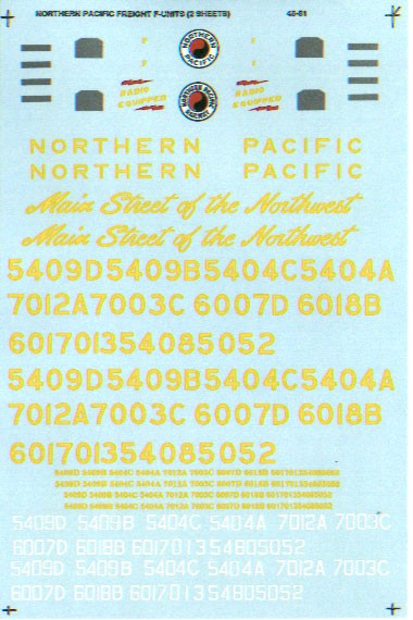 Microscale 48-81 O 1950-1970 Northern Pacific F-Unit Diesel Decal Set
