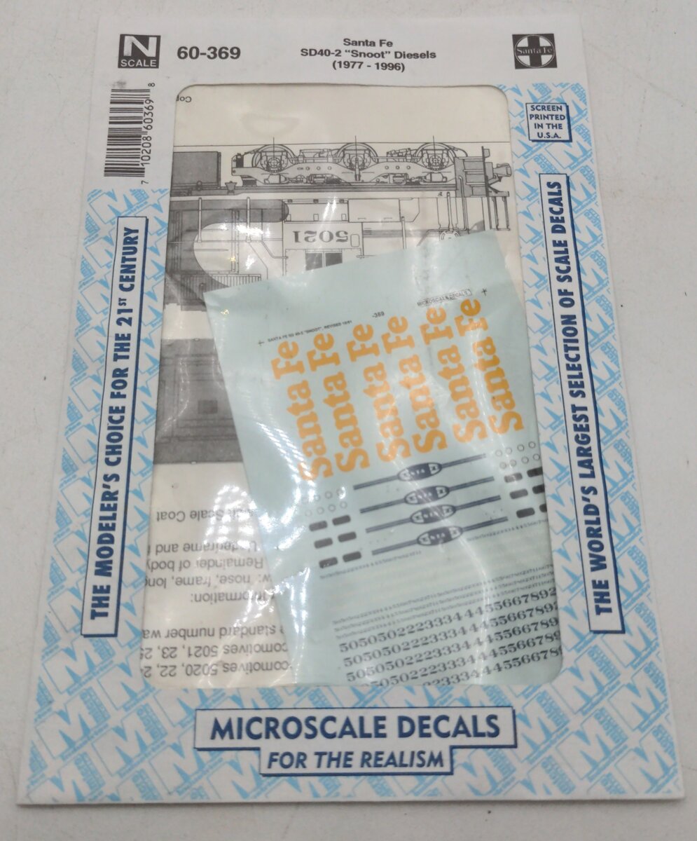 Microscale 60-369 N 1980 ATSF SD40-2 Snoot Diesels Waterslide Decal Sheet