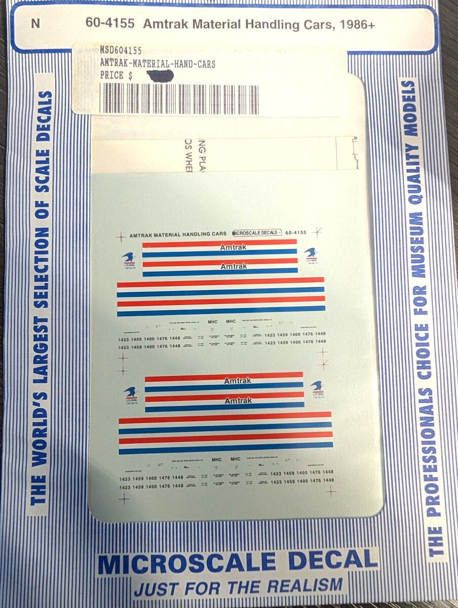 Microscale 60-4155 N 1986-96 AMTK Materiel Handling Cars Phase III Decal Sheet
