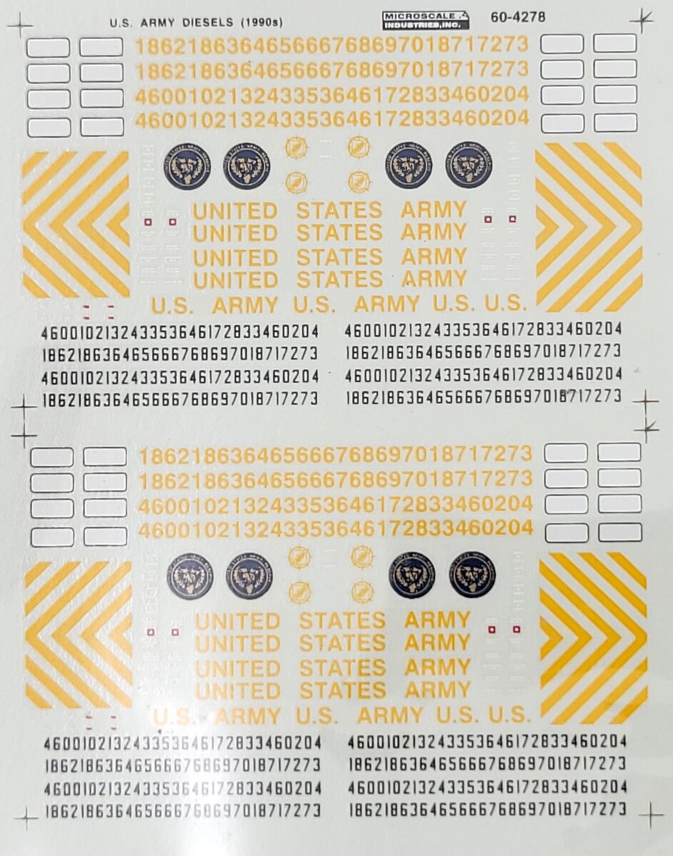 Microscale 60-4278 N US Army Railroad Equipment Diesel Waterslide Decal Sheet