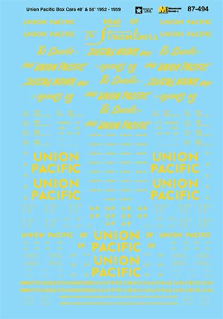 Microscale 60-494 N Union Pacific 40 & 50' Box Cars Waterslide Decal Sheet