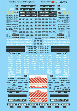 Microscale 60-579 N TTX Trailer Train 89' & Long Runner Flat Cars Decal Sheet