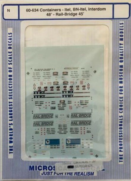 Microscale 60-634 N Itel/Interdom 48'/Rail-Bridge45' Containers Decal Sheet