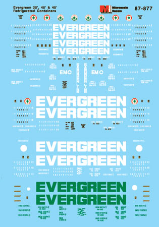 Microscale 60-877 N 1980+ Evergreen 20 & 40' Reefer Container Decal Sheet