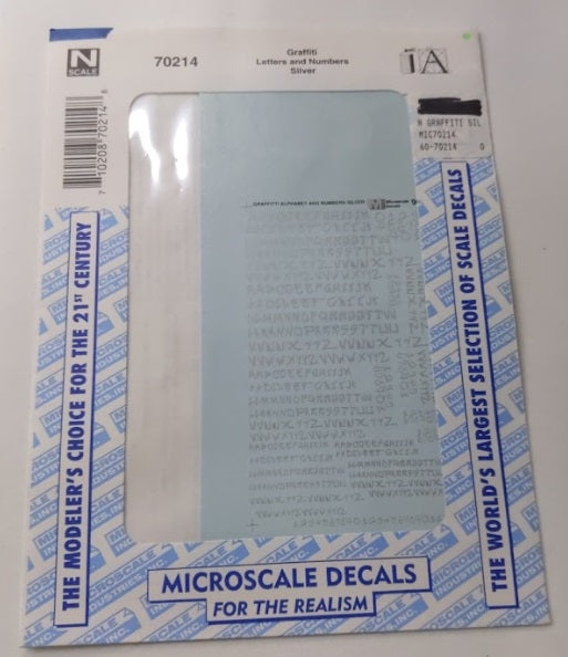 Microscale 70214 N Silver Graffiti Letters and Numbers Decal Sheet