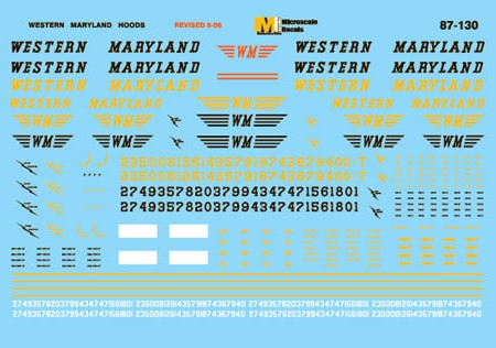 Microscale 87-130 HO 1963-1973 Western Maryland Diesel Hoods Decal Sheet