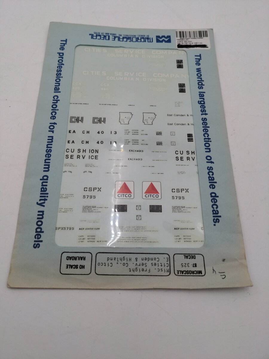 Microscale 87-325 HO Scale Misc. Freight Cities Serv. Co. Citco E. Camden & Hig