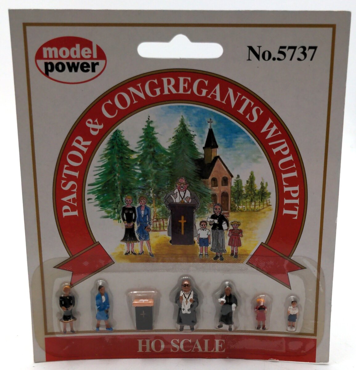 Model Power 5737 HO Scale Pastor & Congregants with Pulpit 7 pcs