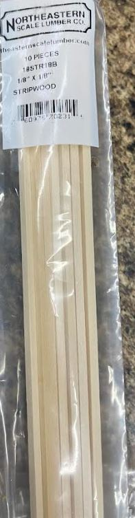 Northeastern Scale Lumber 70231 1/8" x 1/8" x 24" Basswood Strips - Stripwood (