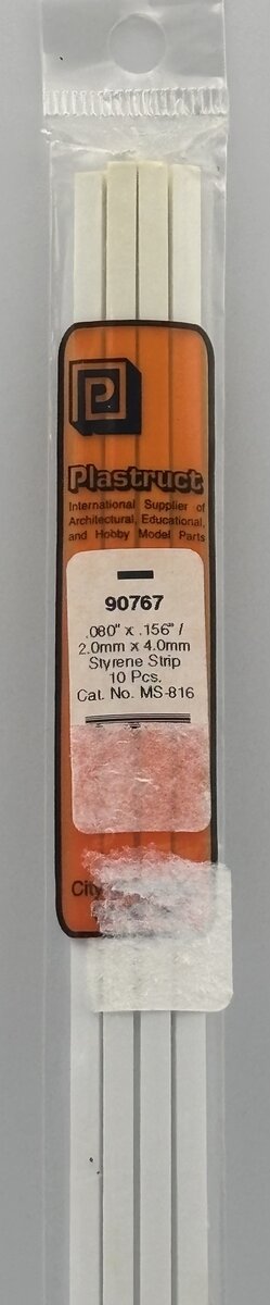 Plastruct 90767 .156" x 10" x 0.080" Square Styrene Rod (Pack of 10)