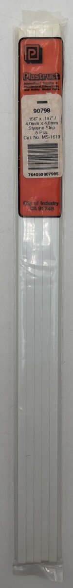 Plastruct 90798 .187" x 10" x .156" Styrene Strip (Pack of 5)