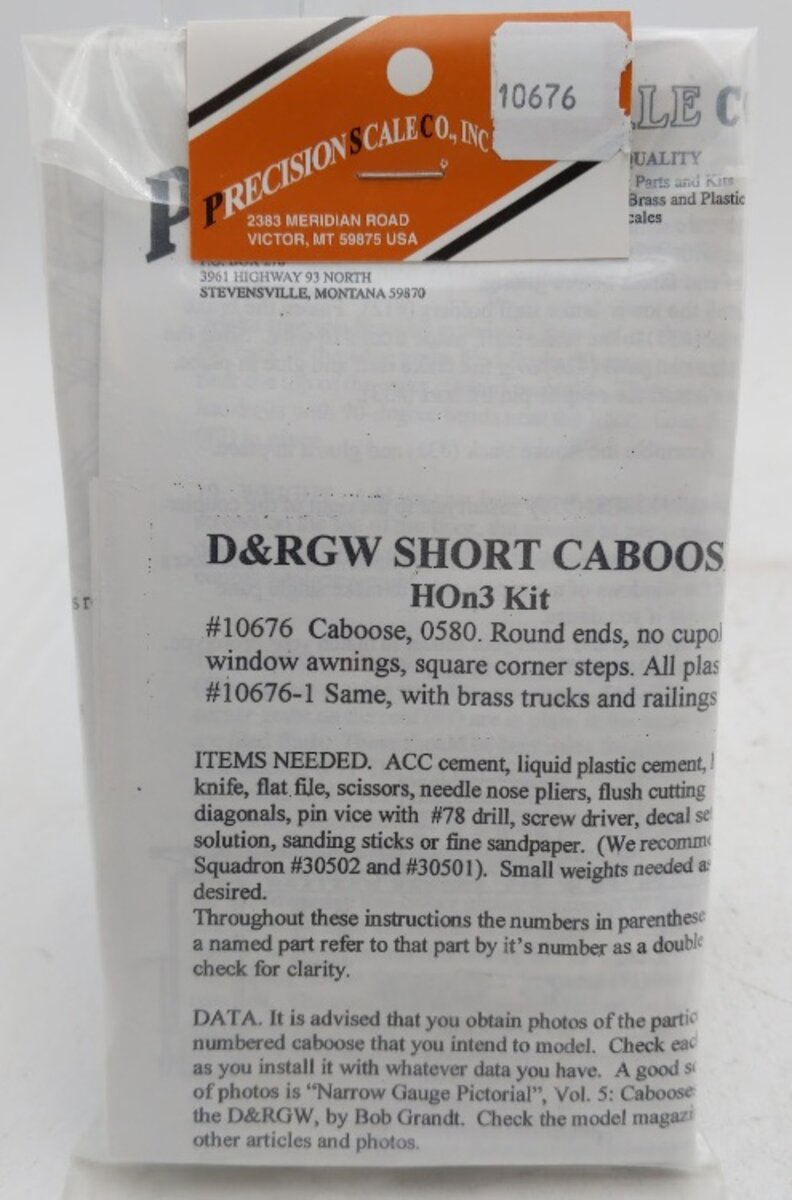 Precision Scale Company 10676 HOn3 Denver & Rio Grande Western Short Caboose Kit