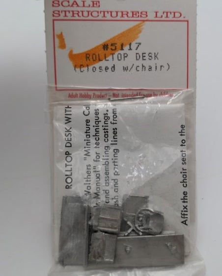 Scale Structures 5117HO Scale Rolltop Desk and Chair Metal Kit