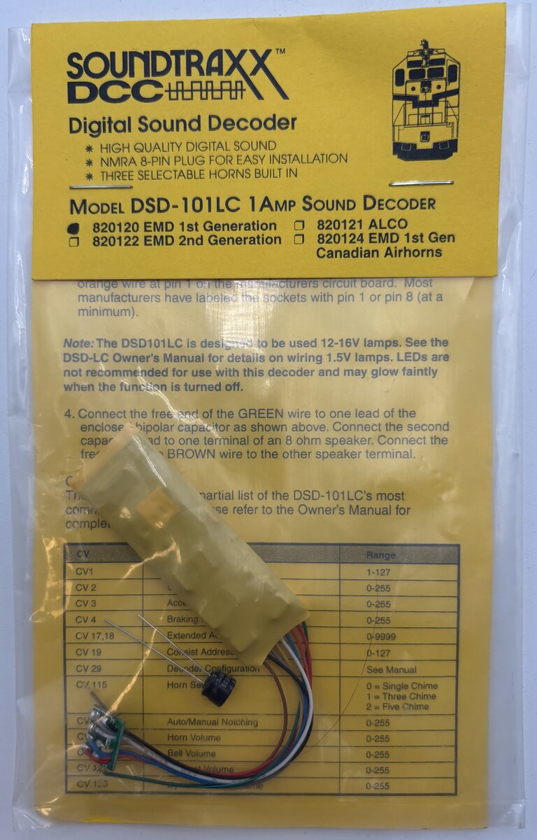 SoundTraxx 820120 DSD-101LC EMD 1AMP Sound Decoder