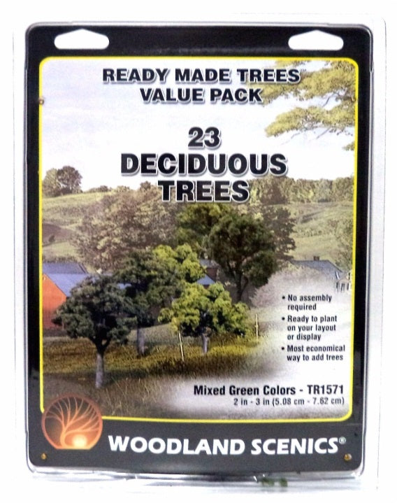 Woodland Scenics TR1571 2"-3" Mixed Green Colors Deciduous Trees (Pack of 23)