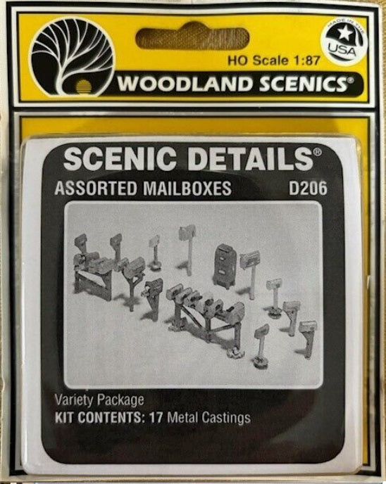 Woodland Scenics D206 HO Scale Assorted Mailboxes Metal Castings Kit(Pack of 17)