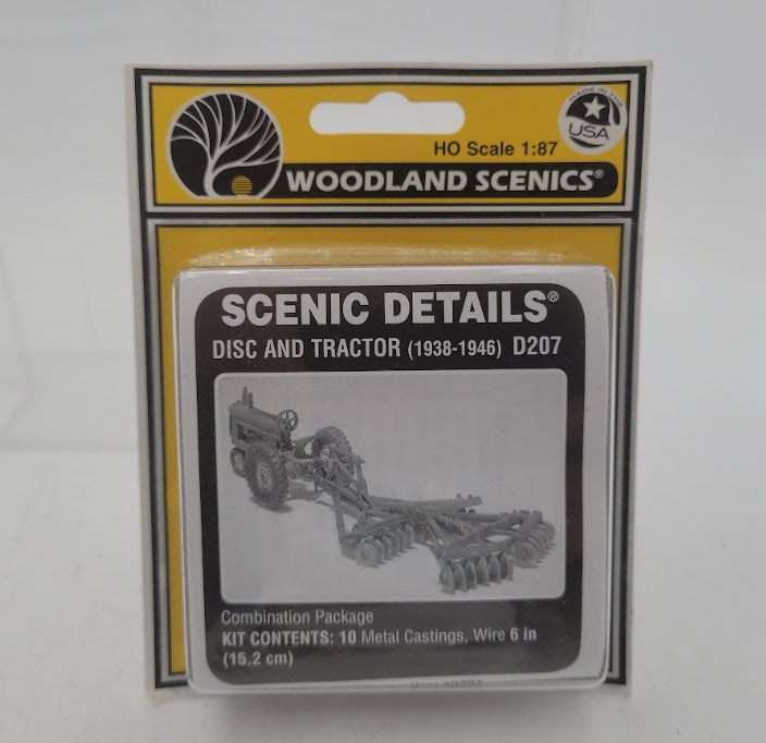 Woodland Scenics D207 HO Scale 1938-1946 Disc & Farm Tractor White Metal Kit