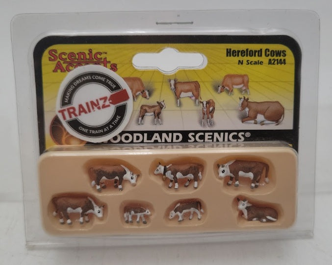 Woodland Scenics A2144 N Scale Scenic Accents Hereford Cow Figures (Set of 7)