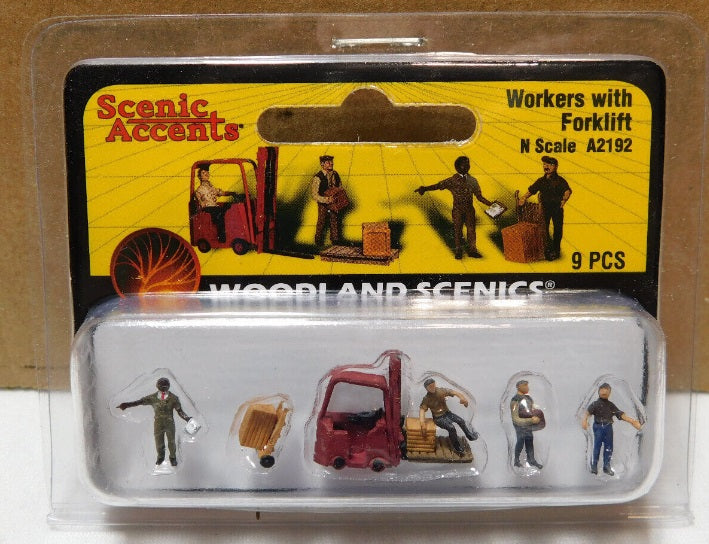 Woodland Scenics A2192 N Scenic Accents Worker Figures with Forklift (Set of 8)