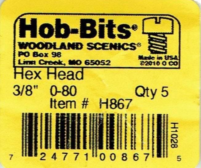 Woodland Scenics H867 Hob-Bits 0-80 3/8" Hex Head Screws (Pack of 5)