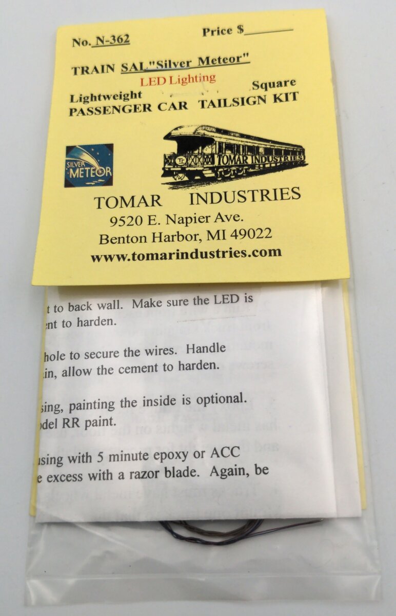 Tomar Industries 362 SAL Silver Meteor Passenger Car Tail Sign Kit