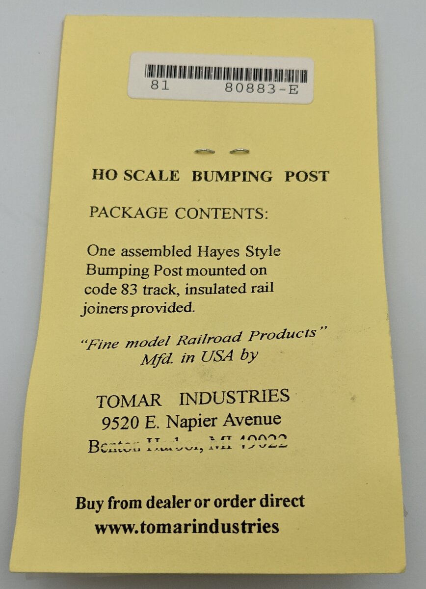 Tomar Industries 808-83 HO Bumping Post Code 83