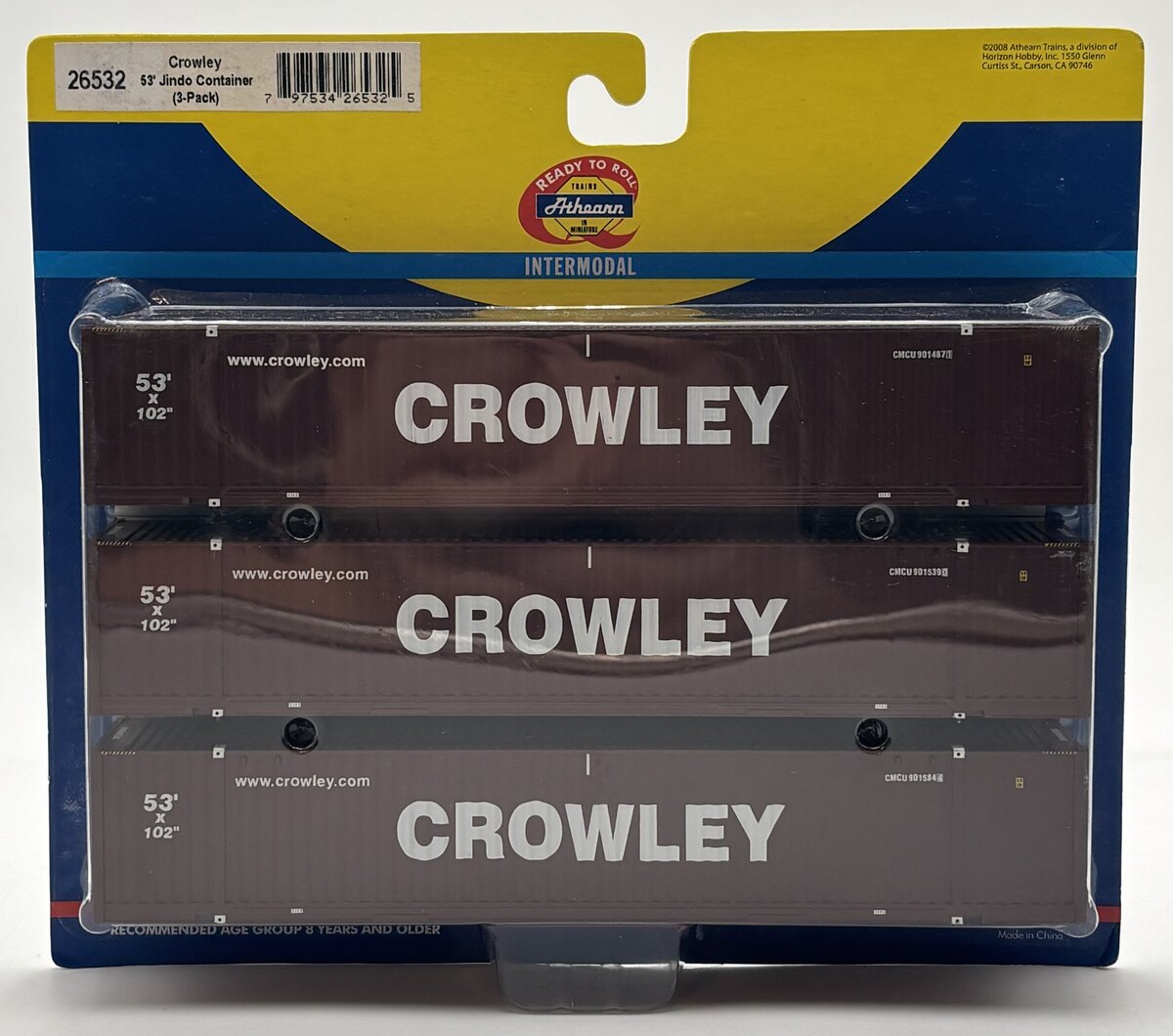Athearn 26532 HO Crowley 53' Jindo Container Ready To Roll (Pack of 3)