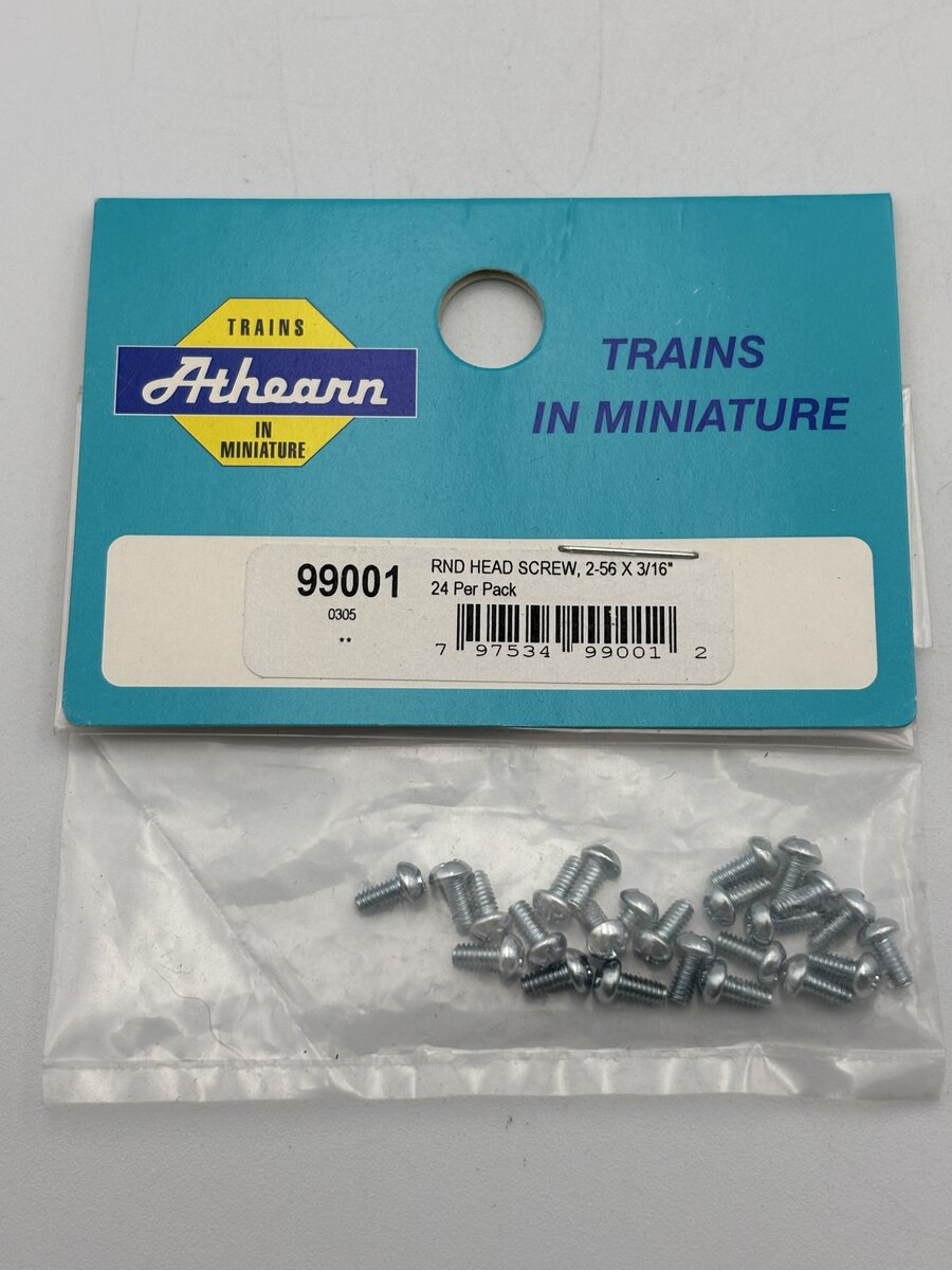 Athearn 99001 HO 2-56 x 3/16" Round Head Screw (Pack of 24)