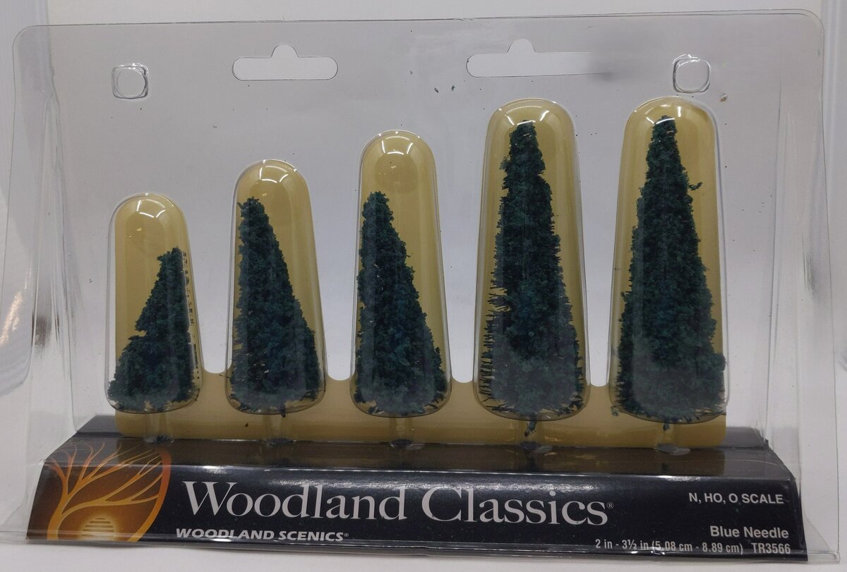 Woodland Scenics TR3566 2" - 3.5" Blue Needle Trees (Pack of 5)