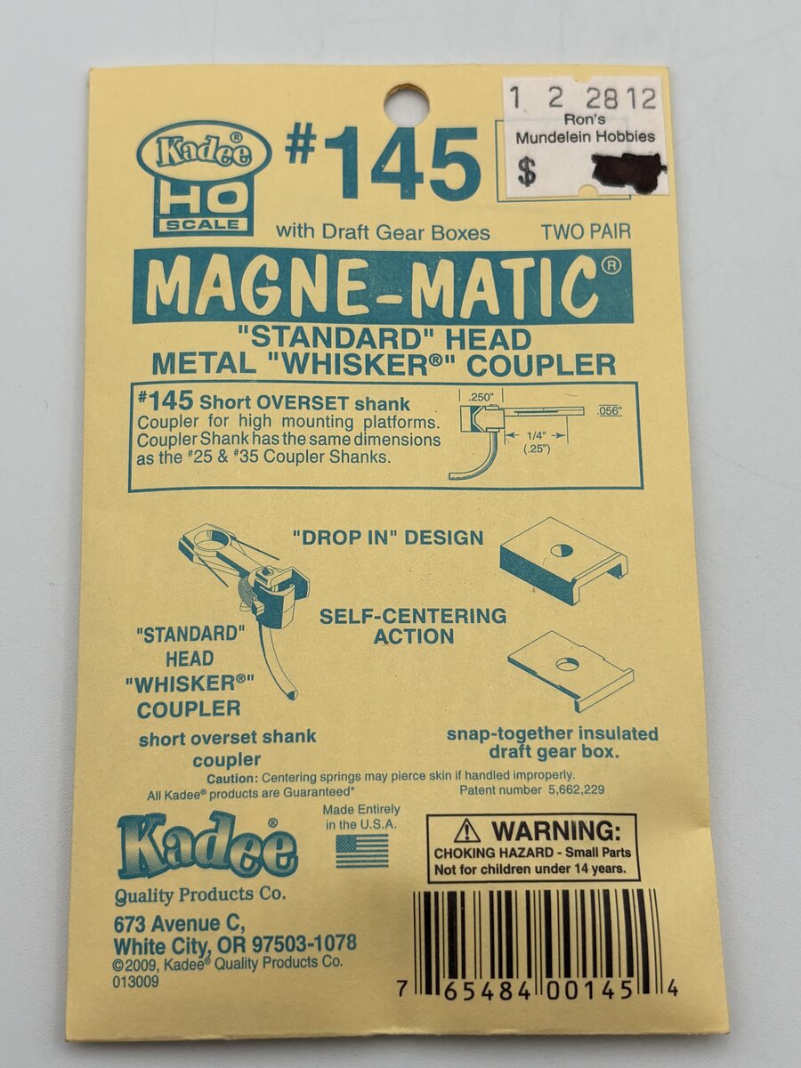 Kadee 145 HO Standard Head Metal Whisker Coupler 1/4 Overset (2 Pairs of 2)