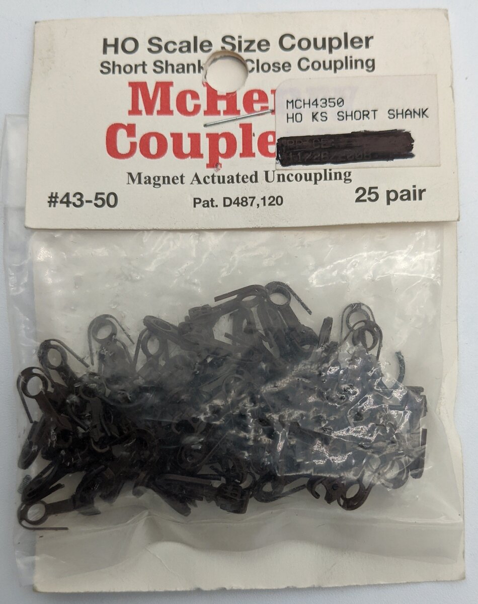 McHenry Couplers 4350 HO Scale Knuckle Spring Short Shank Coupler (25pr)