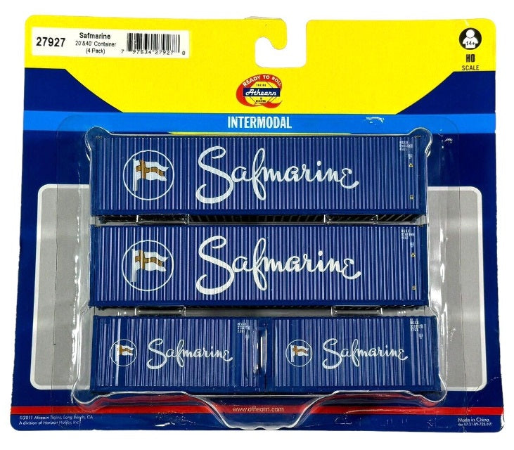 Athearn 27927 HO RTR Safmarine 20'' & 40'' Container (Pack of 4)