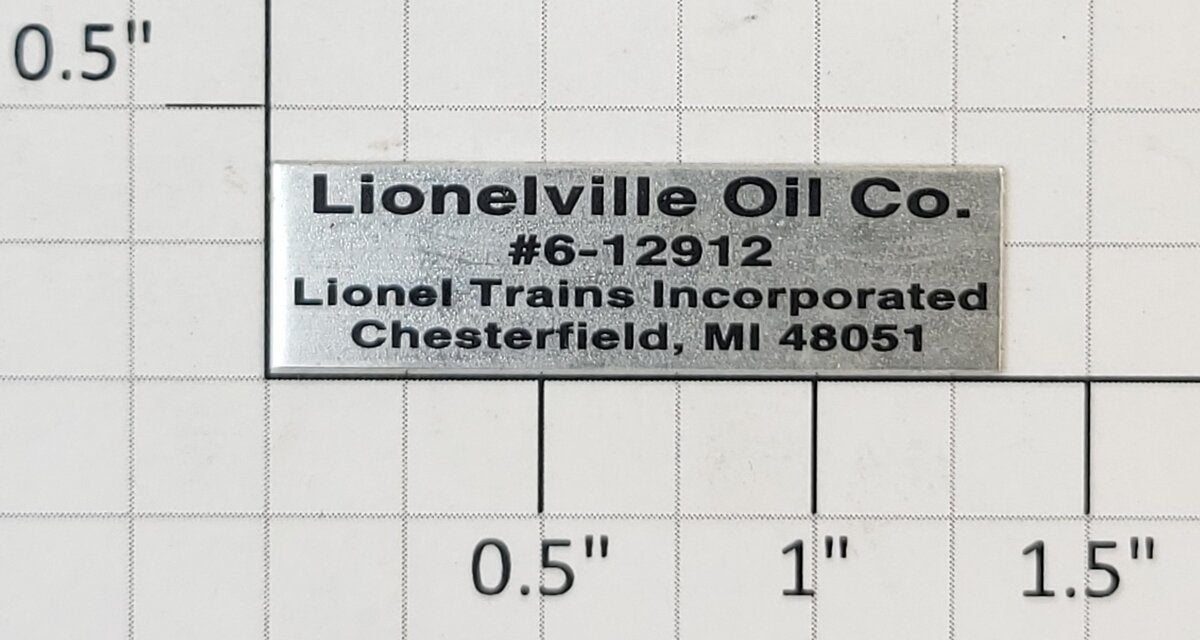 Lionel 12912-10 Lionelville Pumping Station Self Adhesive Name Plate Plaque
