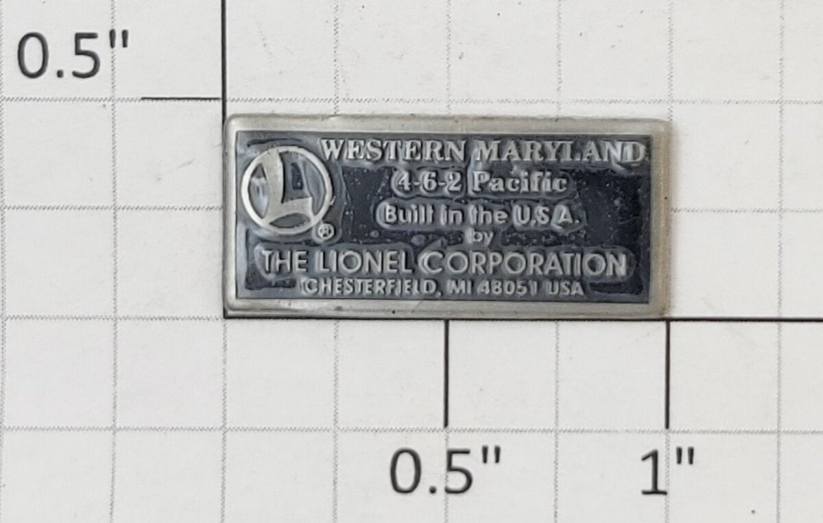 Lionel 18059-40 Western Maryland 4-6-2 Self-Adhesive Builder Plate
