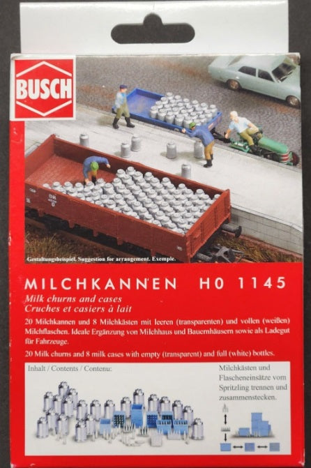 Busch 1145 HO Scale Milk Churns And Cases Kit