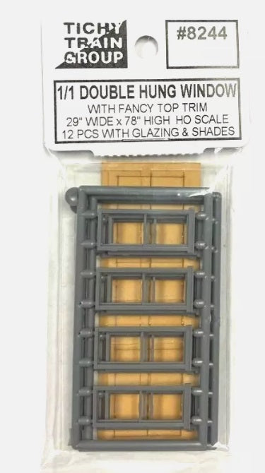 Tichy 8244 HO 29" x 78" 1/1 Double Hung Window with Fancy Top Trim (Pack of 12)