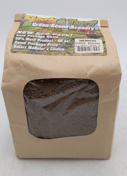 Scenic Express EX830E Fine Light Brown Flock & Turf 48 Oz. Eco-Pak