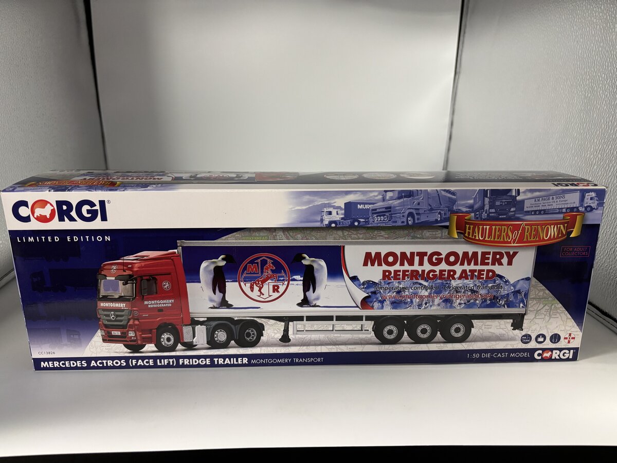 Corgi CC13826 1:50 Mercedes Actros Fridge Trailer Montgomery Transport