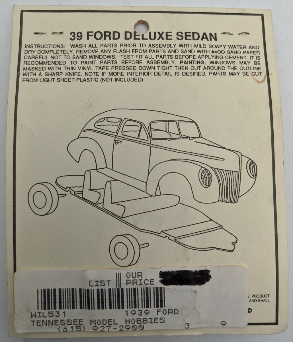 Williams Brothers 53100 HO Ford Deluxe Sedan Plastic Kit 1939