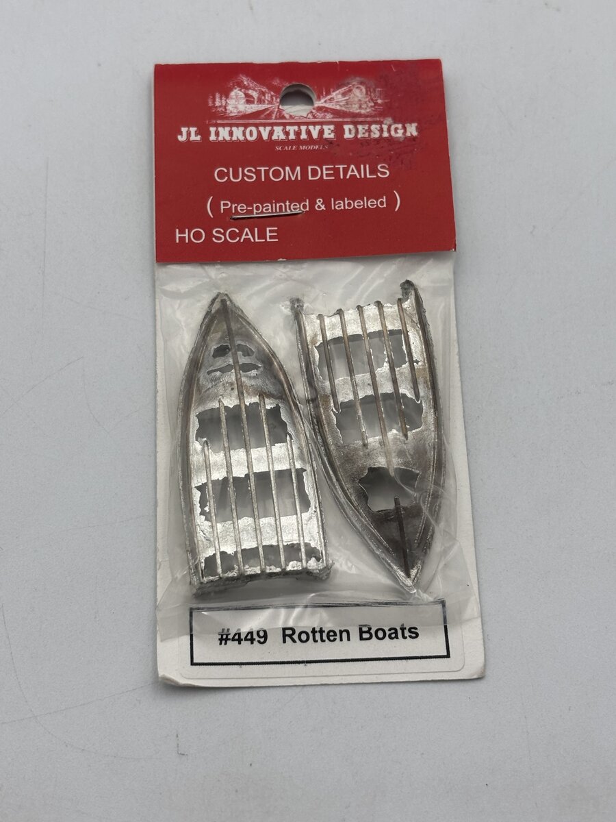 JL Innovative Design 449 HO Unpainted Cast Metal Rotted Boats (Pack of 2)