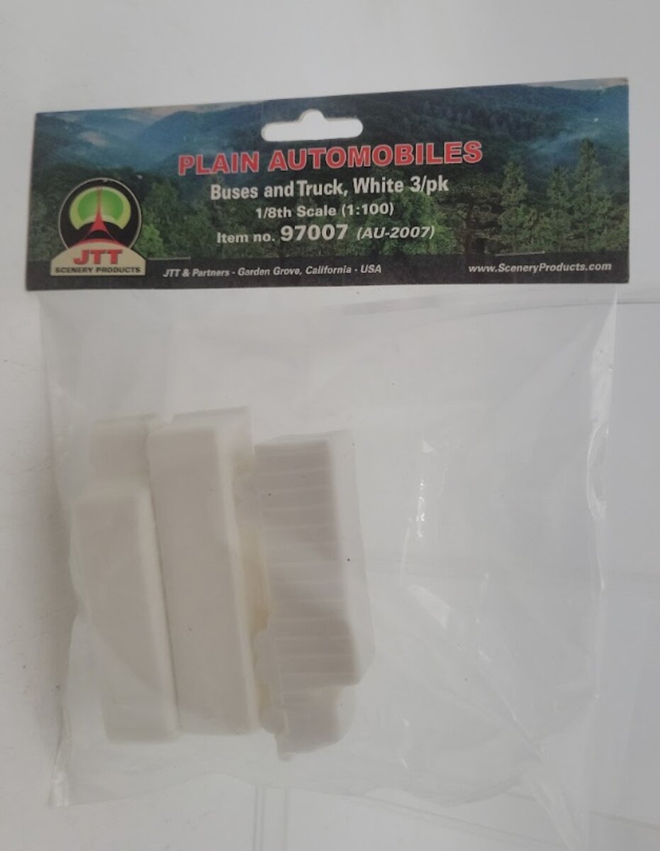 JTT Scenery Products 97007 HO Scale White Plastic Bus & Truck (Pack of 3)