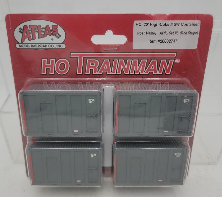 Atlas 20002747 HO Scale AWIU 20' High-Cube MSW Container Set #6 (Pack of 4)