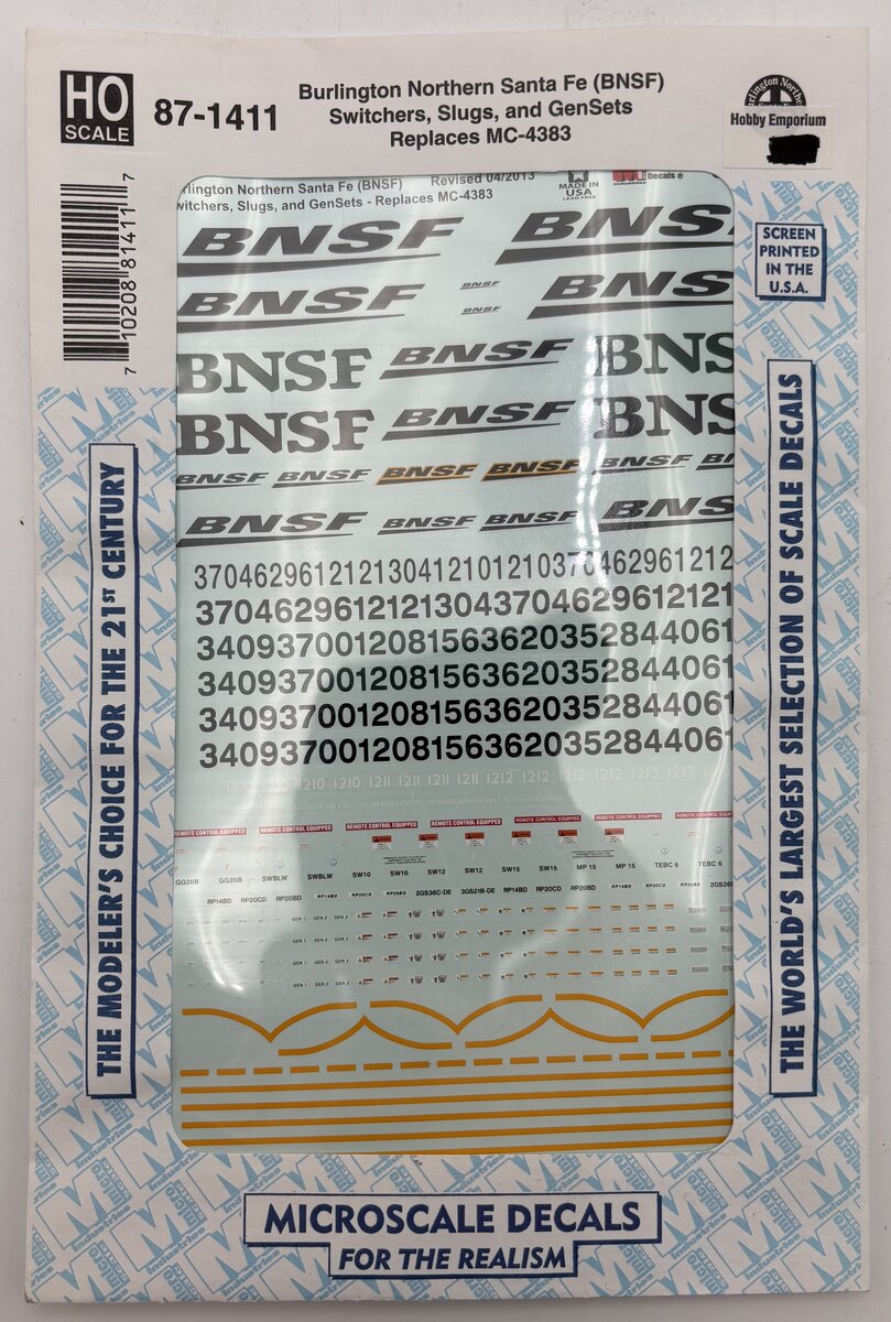 Microscale 87-1411 HO BNSF Remotes,Slug,Switchers & GenSets Diesel Decal Sheet