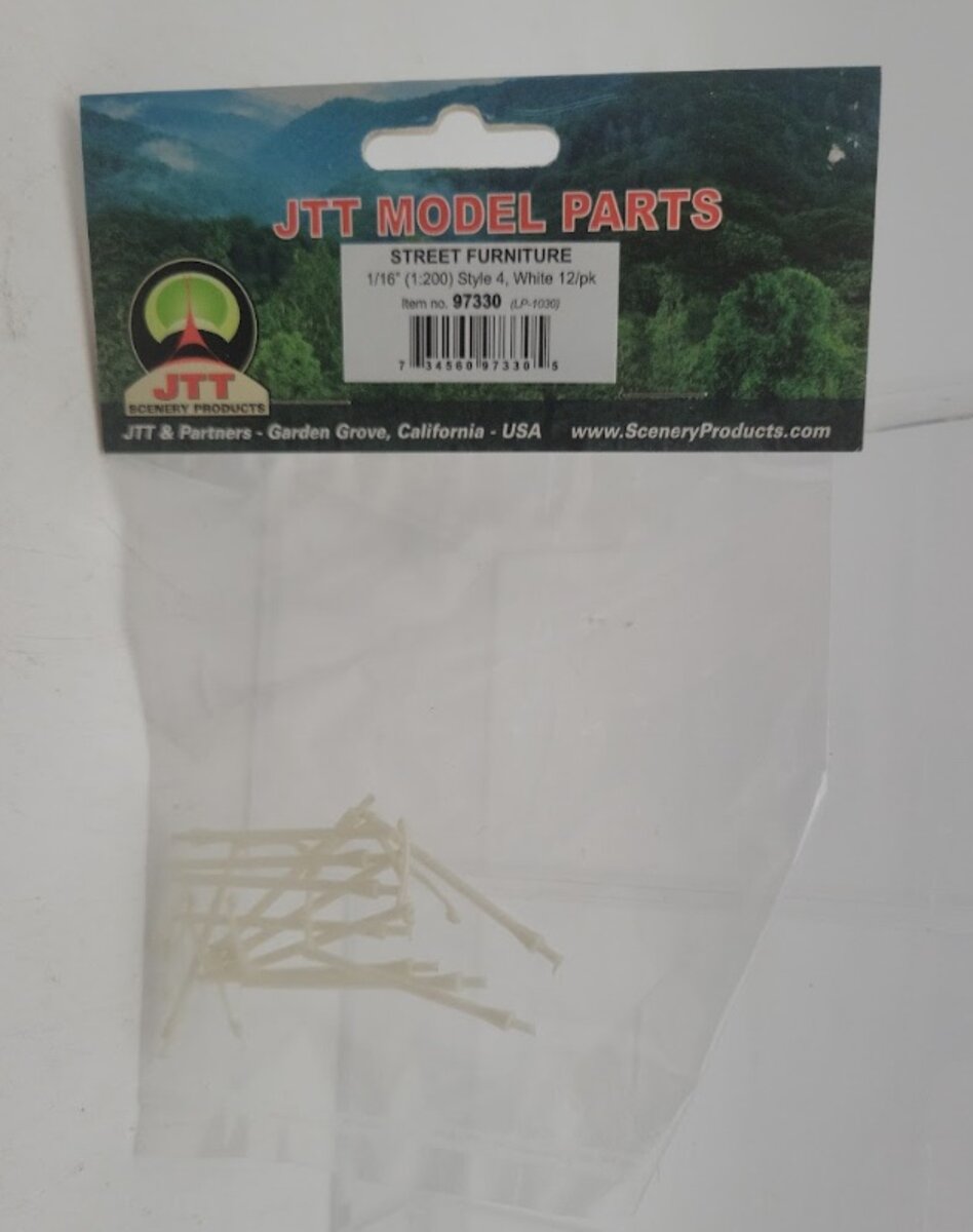 JTT Scenery Products 97330 HO Scale 1/16" White Light Poles Style #4(Pack of 12)